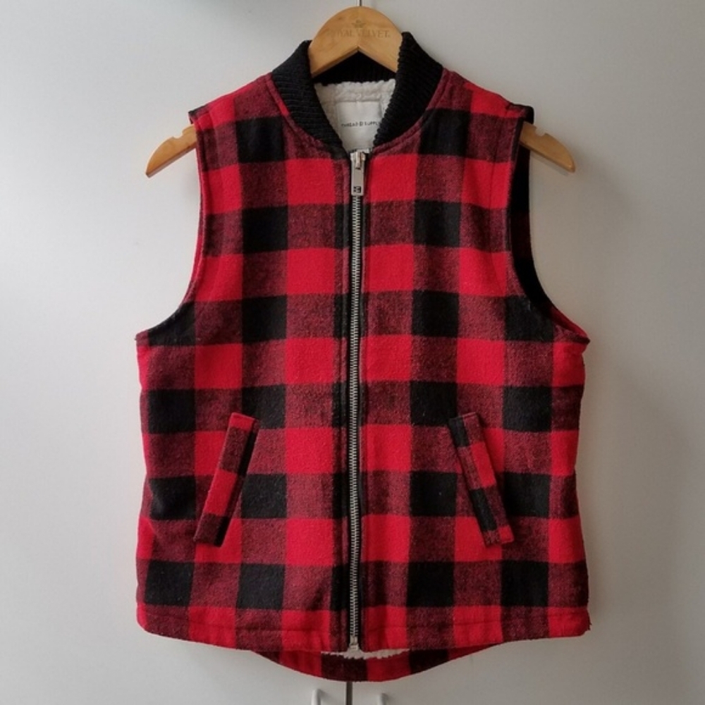 Thread & Supply Red Buffalo Plaid Vest, sherpa lined